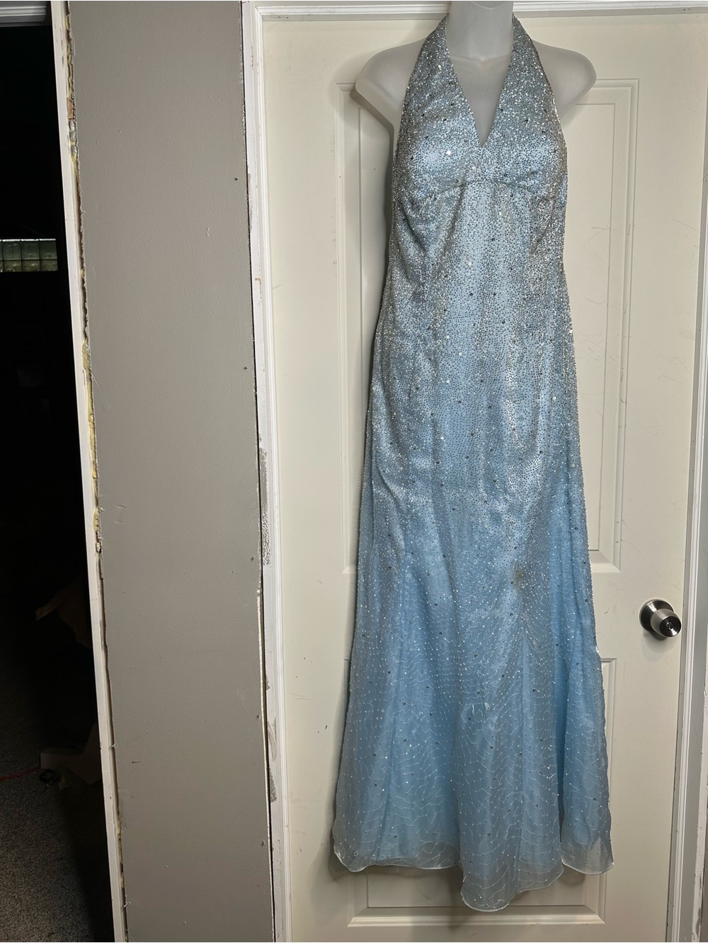 Halter Sequin Light Blue Prom Gown